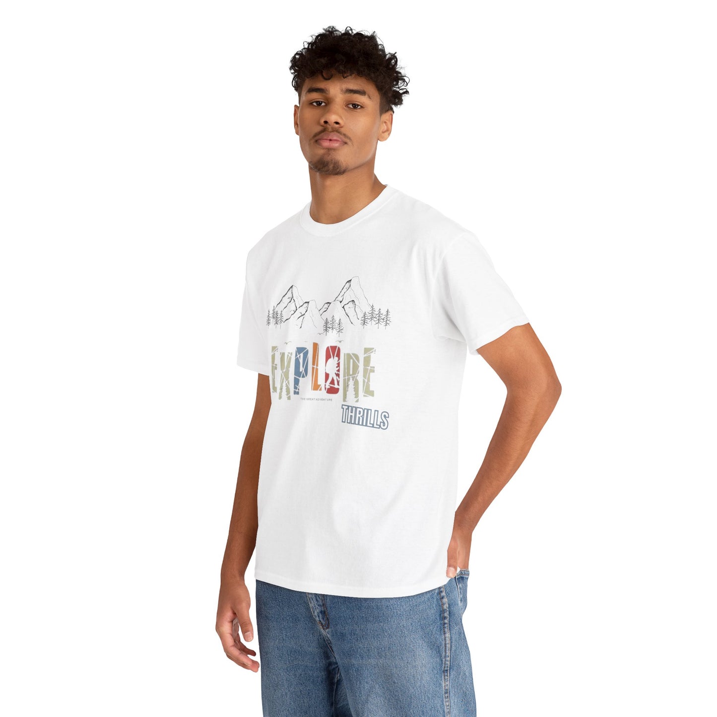 White "Explore Thrills" Adventure T-Shirt