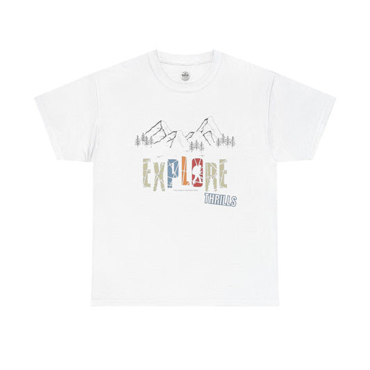 White "Explore Thrills" Adventure T-Shirt